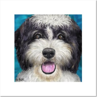 Painting of a Black and White Shih Tzu with Tongue Out Posters and Art